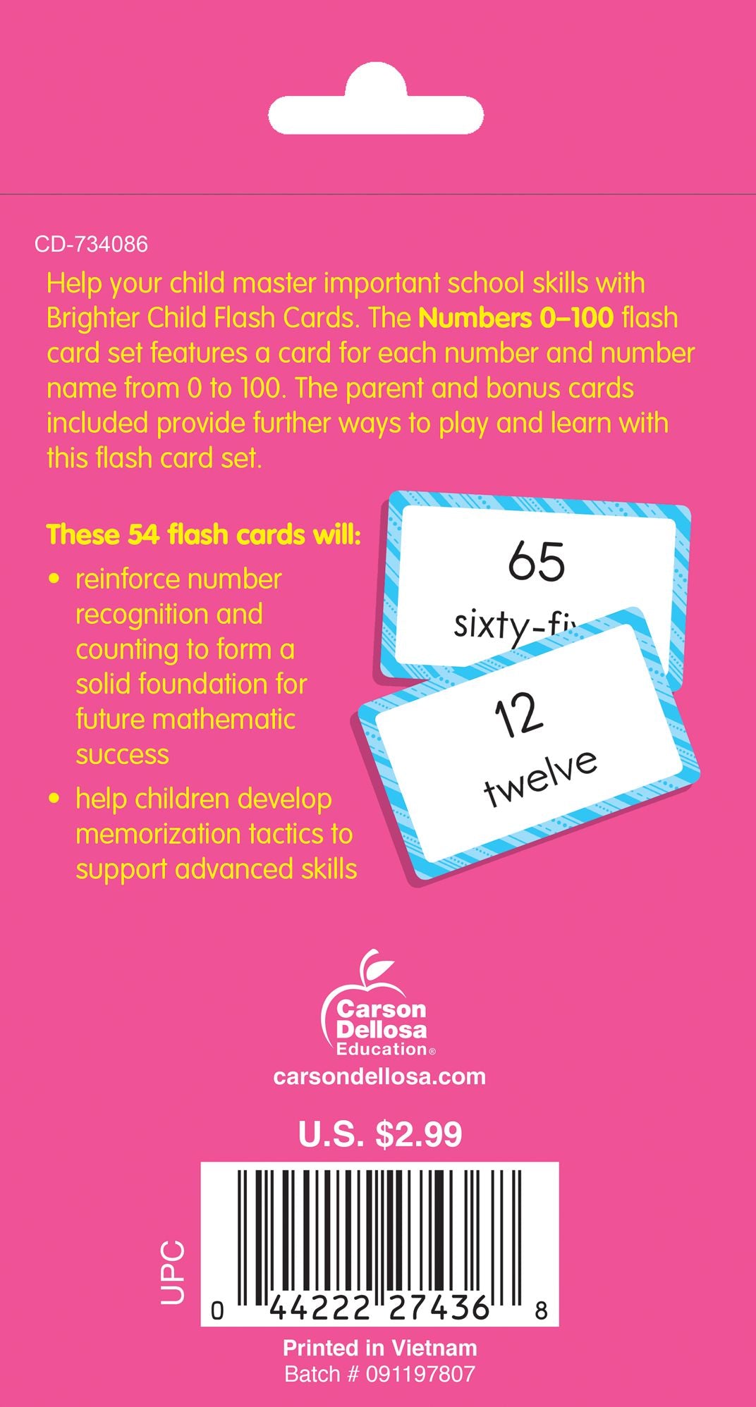 Numbers 0-100: 54 Flash Cards