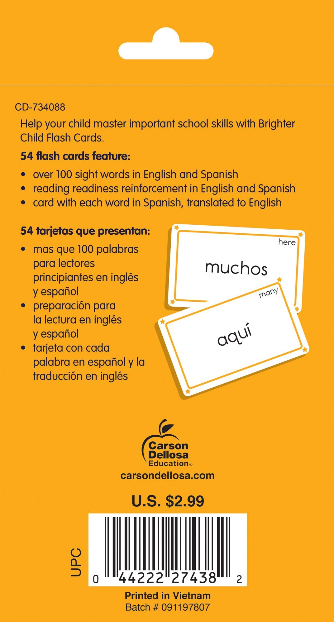 Bilingual Sight Words: 54 Flash Cards