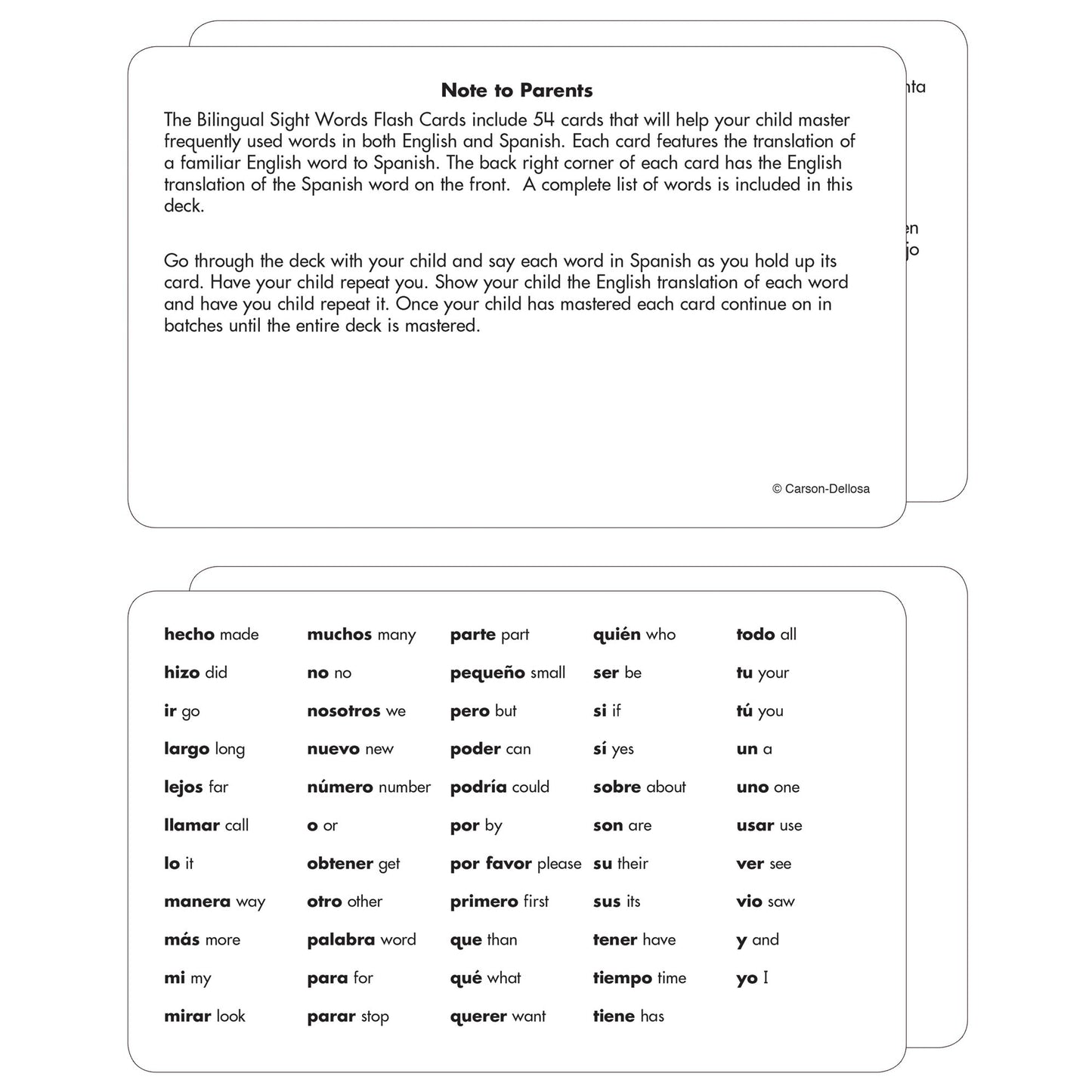 Bilingual Sight Words: 54 Flash Cards