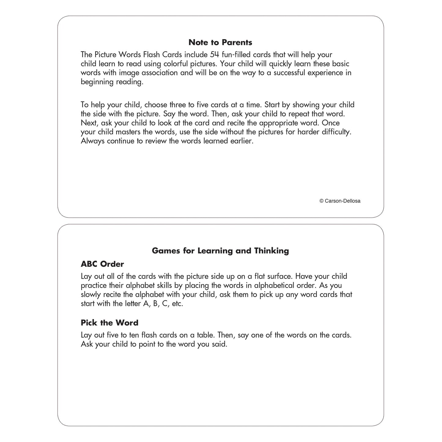 Picture Words: 54 Flash Cards