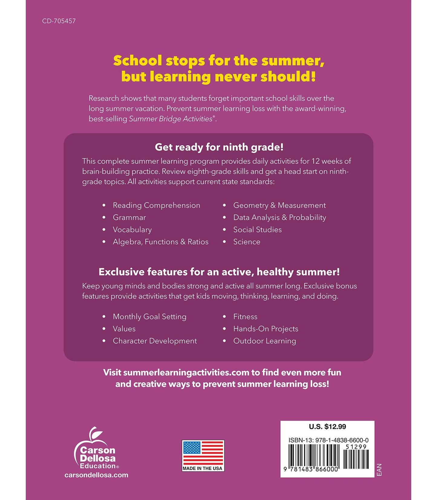 Summer Bridge Activities Grades 8 to 9