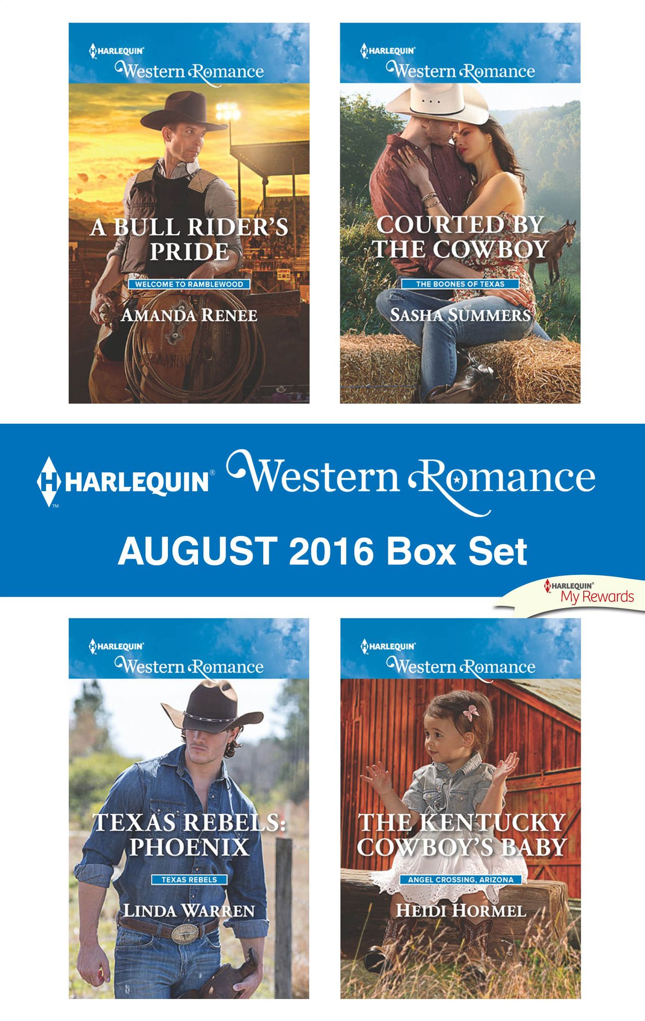 Harlequin Western Romance August 2016 Box Set: A Bull Rider's PrideTexas Rebels: PhoenixCourted by the CowboyThe Kentucky Cowboy's Baby