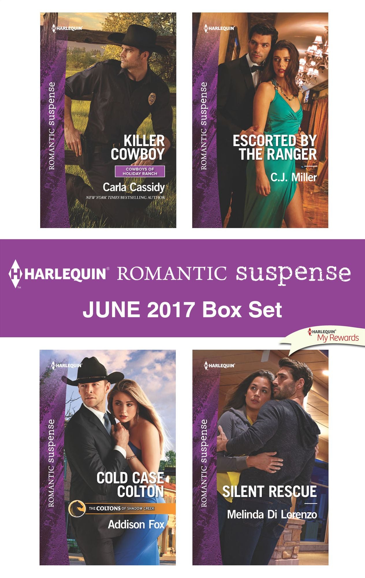 Harlequin Romantic Suspense June 2017 Box Set: Killer CowboyCold Case ColtonEscorted by the RangerSilent Rescue