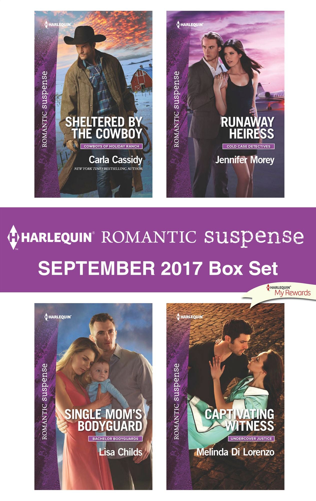 Harlequin Romantic Suspense September 2017 Box Set: Sheltered by the CowboySingle Mom's BodyguardRunaway HeiressCaptivating Witness