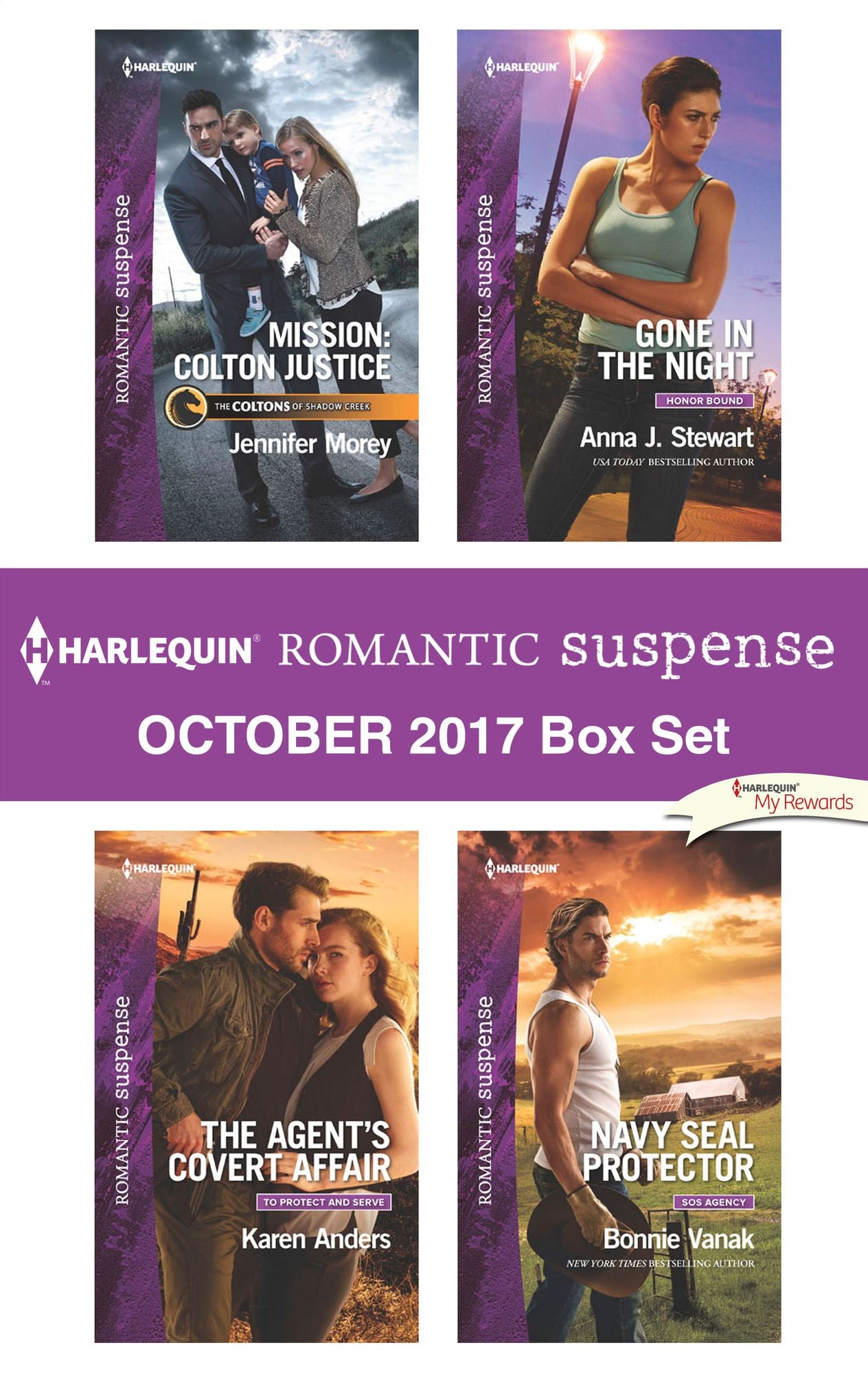 Harlequin Romantic Suspense October 2017 Box Set: Mission: Colton JusticeThe Agent's Covert AffairGone in the NightNavy SEAL Protector