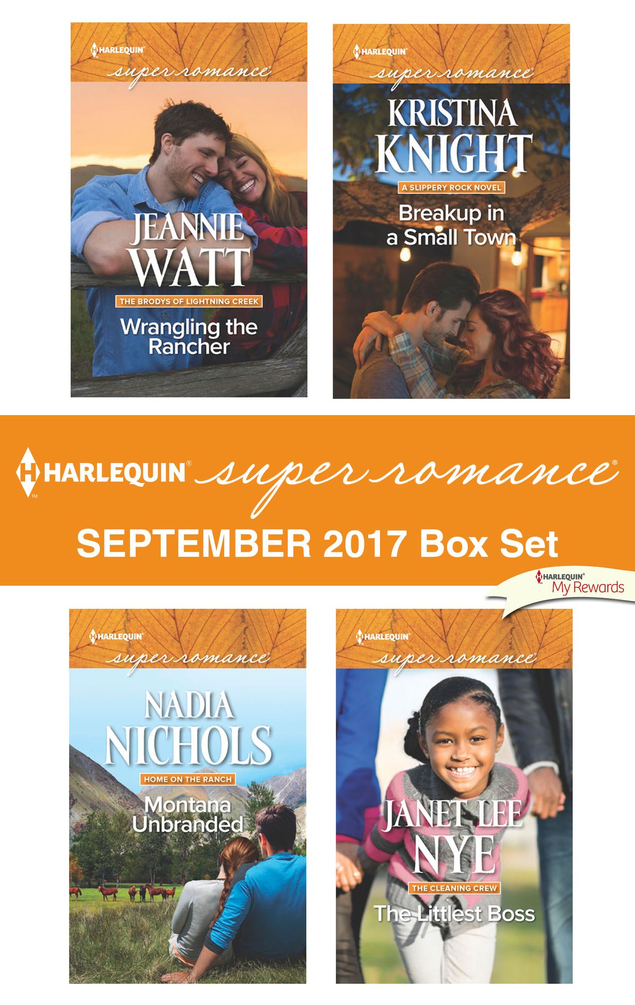 Harlequin Superromance September 2017 Box Set: Wrangling the RancherMontana UnbrandedBreakup in a Small TownThe Littlest Boss