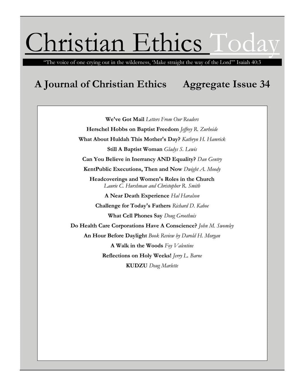 Christian Ethics Today, Issue 34
