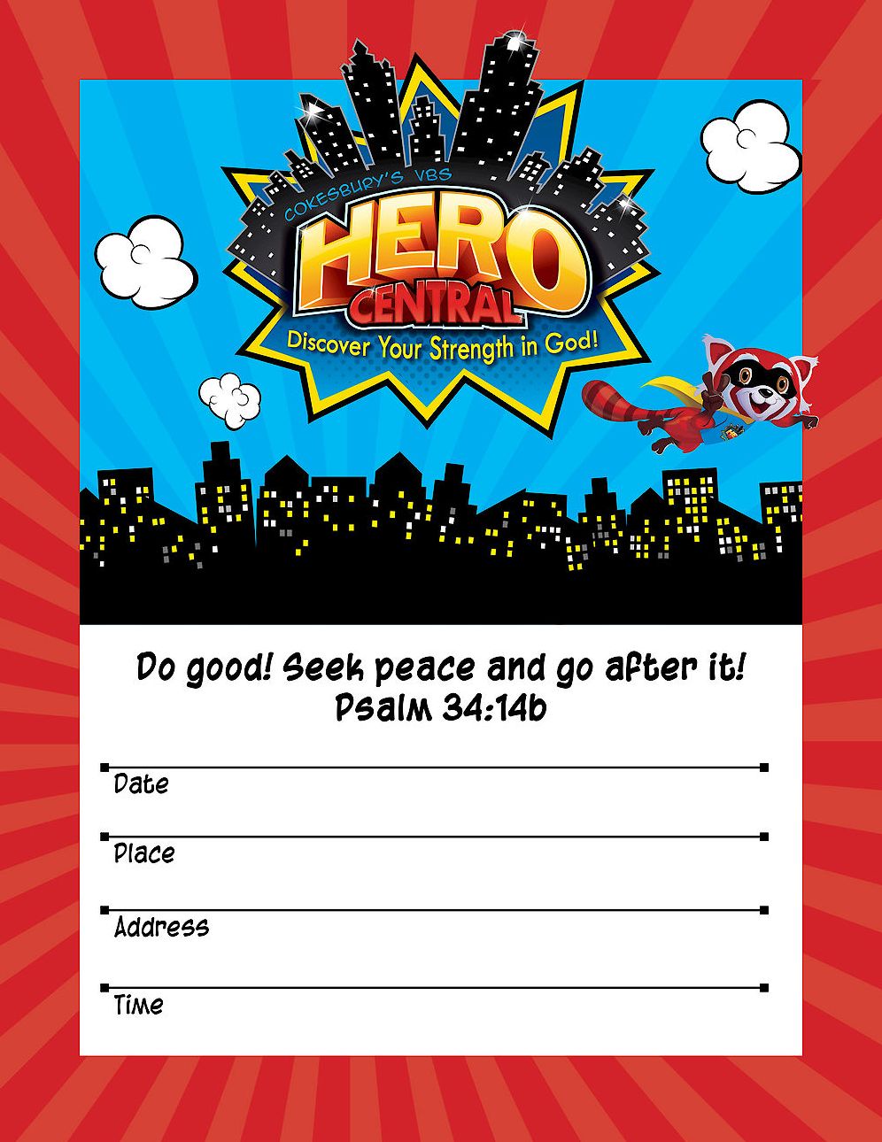 Vacation Bible School 2017 VBS Hero Central Small Promotional Poster: Discover Your Strength in God!