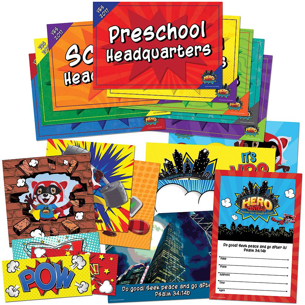 Vacation Bible School 2017 VBS Hero Central Activity Center Signs & Publicity Pak: Discover Your Strength in God!