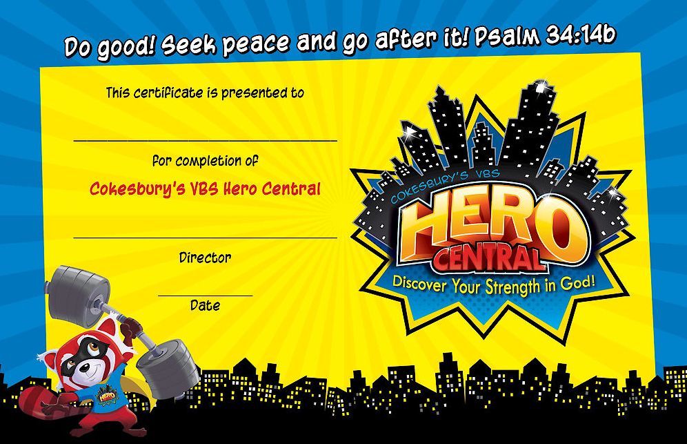 Vacation Bible School 2017 VBS Hero Central Student Certificates (Pkg of 50): Discover Your Strength in God!