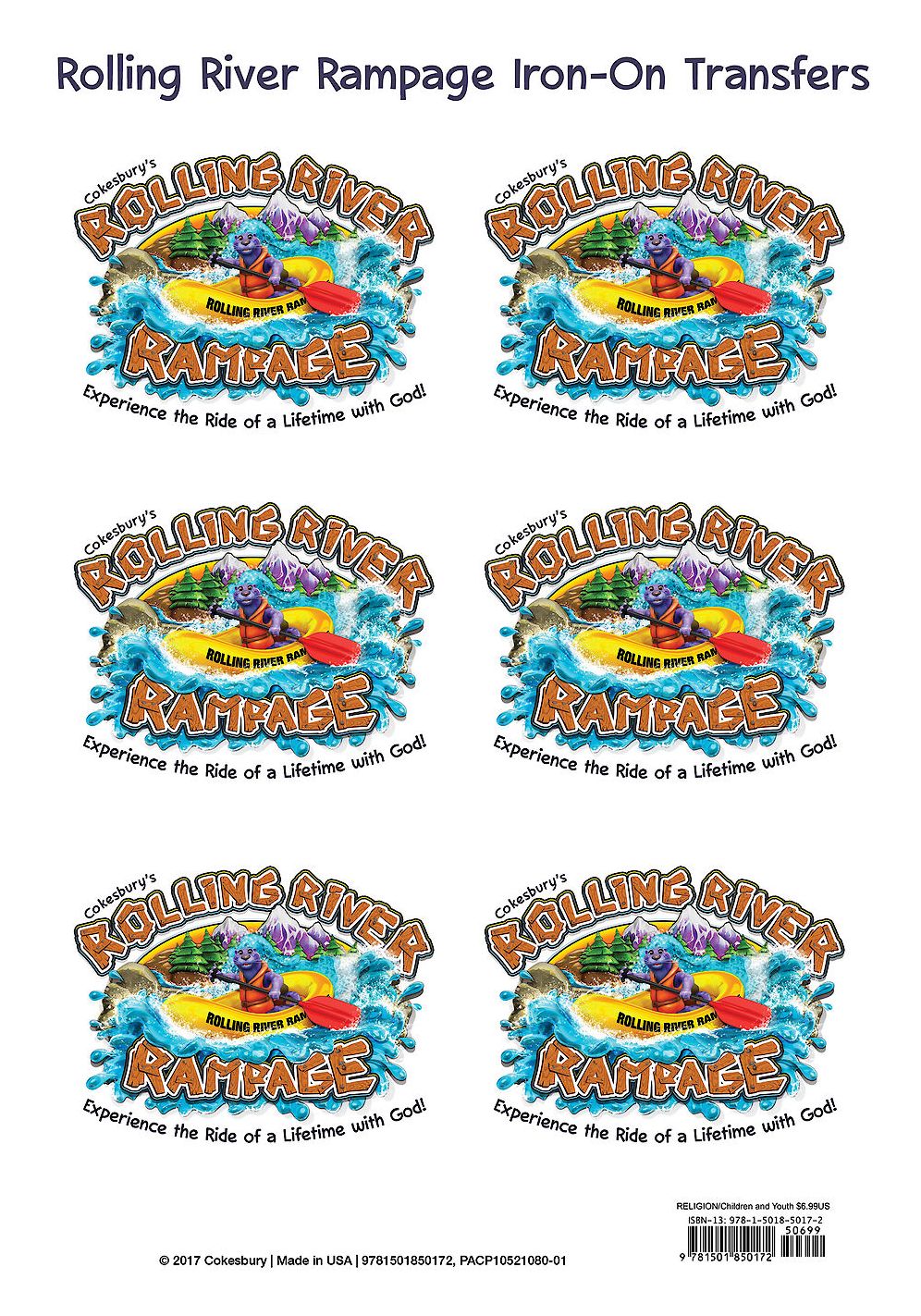 Vacation Bible School (Vbs) 2018 Rolling River Rampage Iron-On Transfers (Pkg of 12): Experience the Ride of a Lifetime with God!