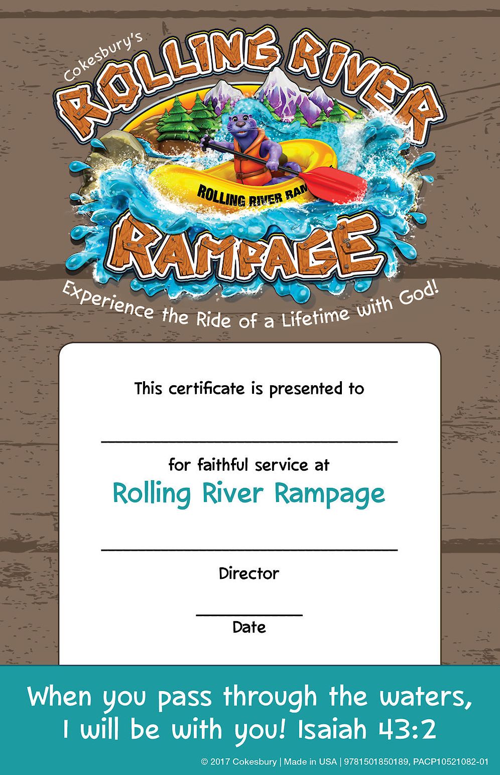 Vacation Bible School (Vbs) 2018 Rolling River Rampage Leader Recognition Certificates (Pkg of 12): Experience the Ride of a Lifetime with God!