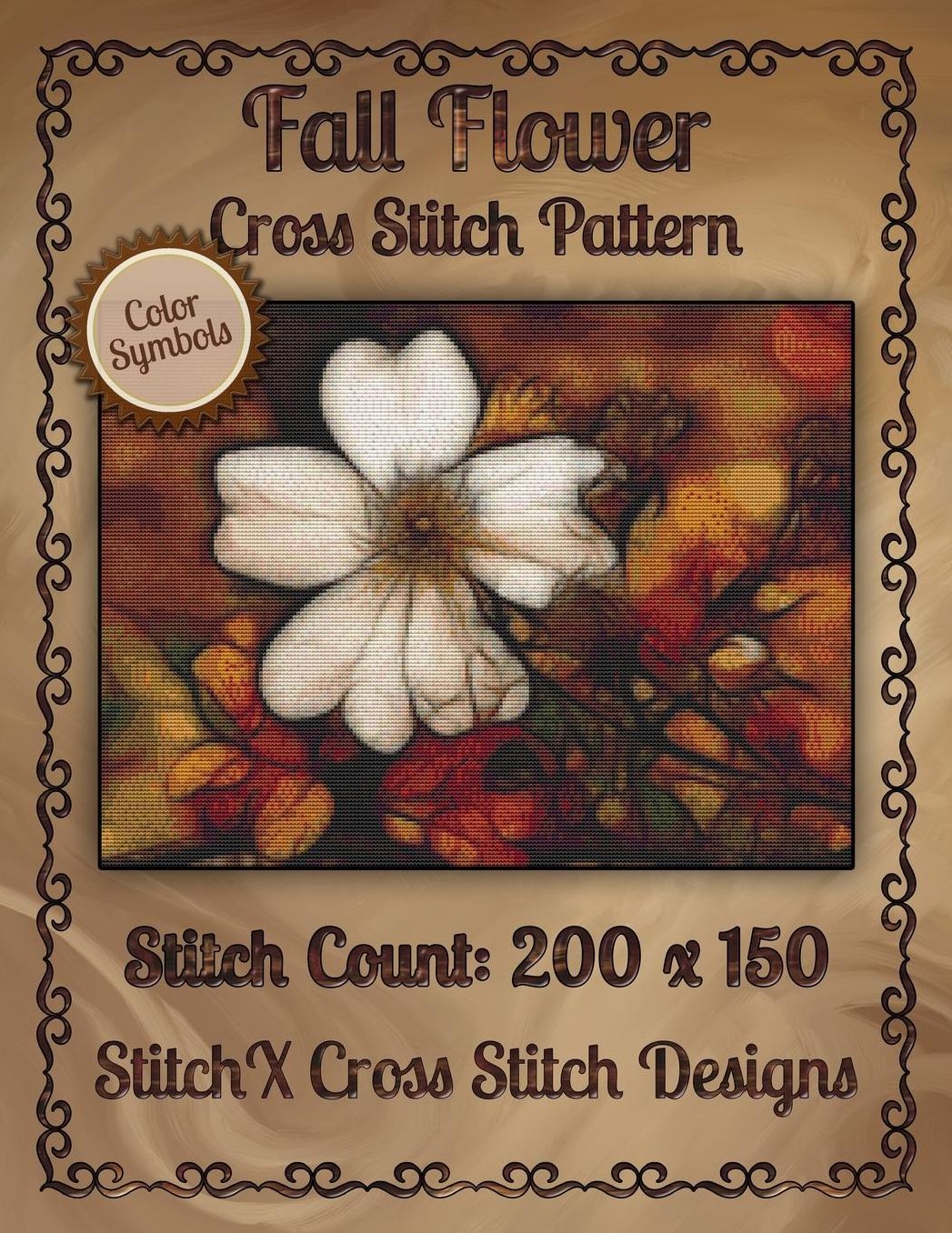 Fall Flower Cross Stitch Pattern: Color Symbols