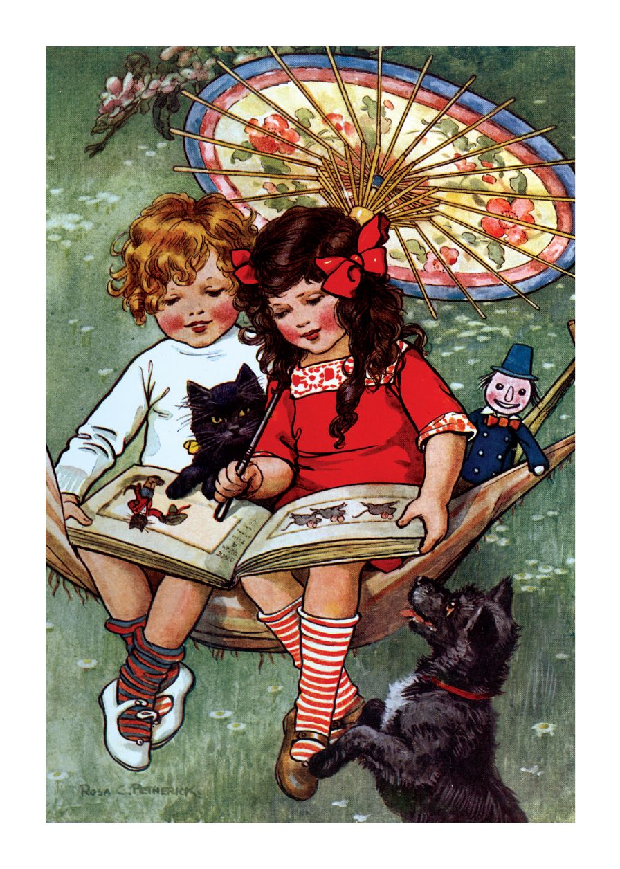 Boy and Girl Reading in a Hammock - Books & Readers Greeting Card