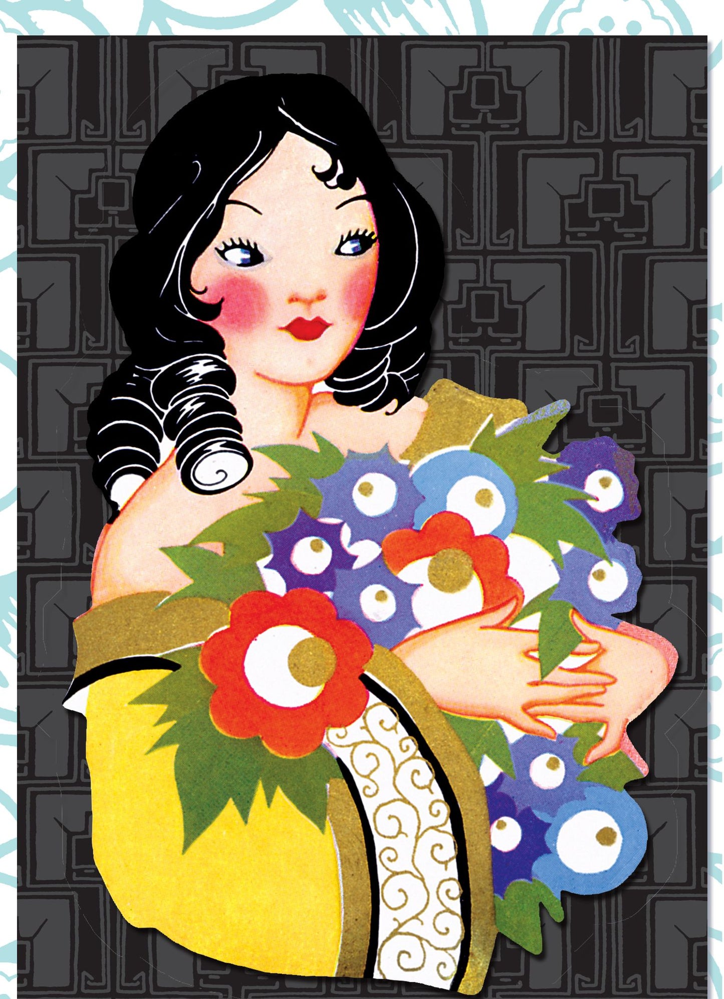 Lady with Ringlets & Flowers - Deluxe die cut notecards