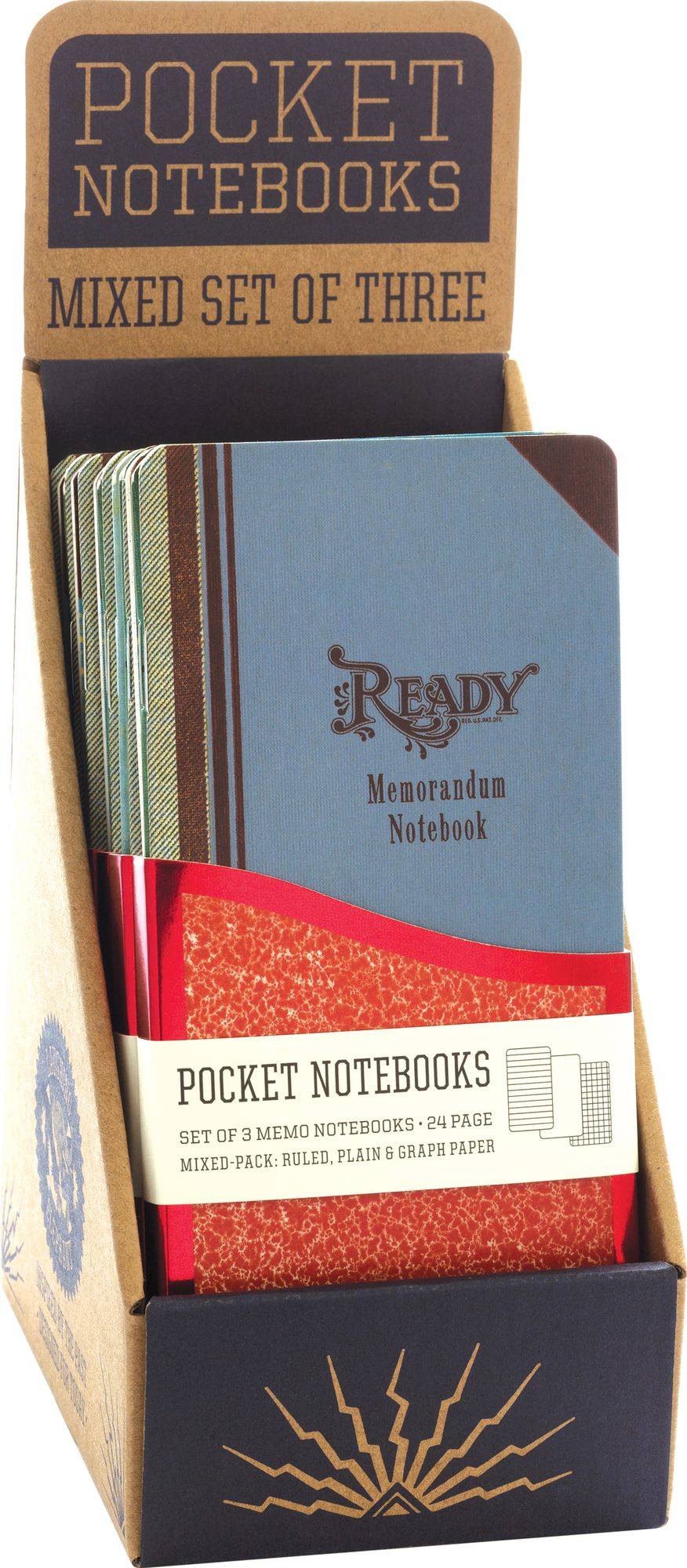 Memorandum - A Pack of 3 Memo Notebooks with Vintage Memorandum Journal Designs - Counter Display with 6 Pieces Total.