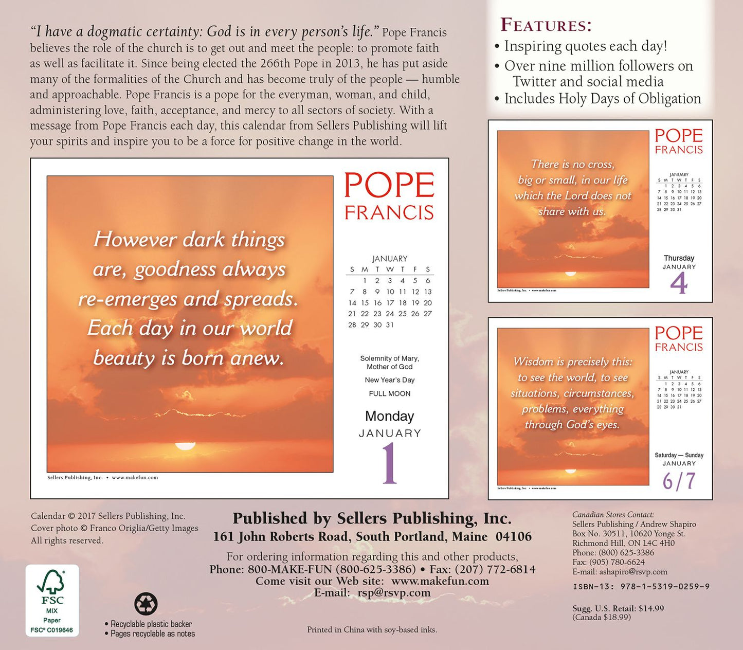 2018 Pope Francis: Daily Inspirations Boxed/Daily Calendar