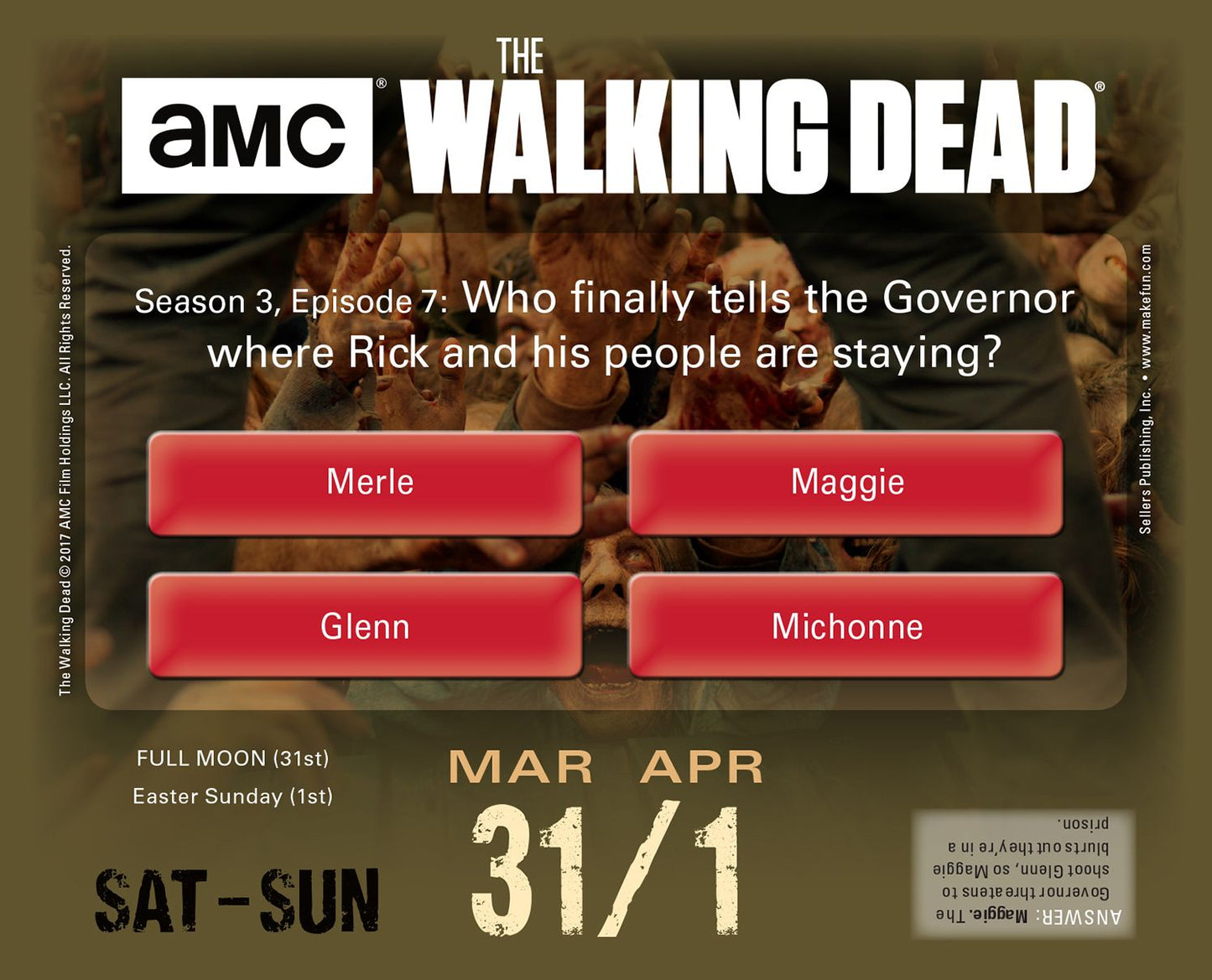 2018 Walking Dead AMC Daily Trivia Challenge, The Boxed/Daily Calendar