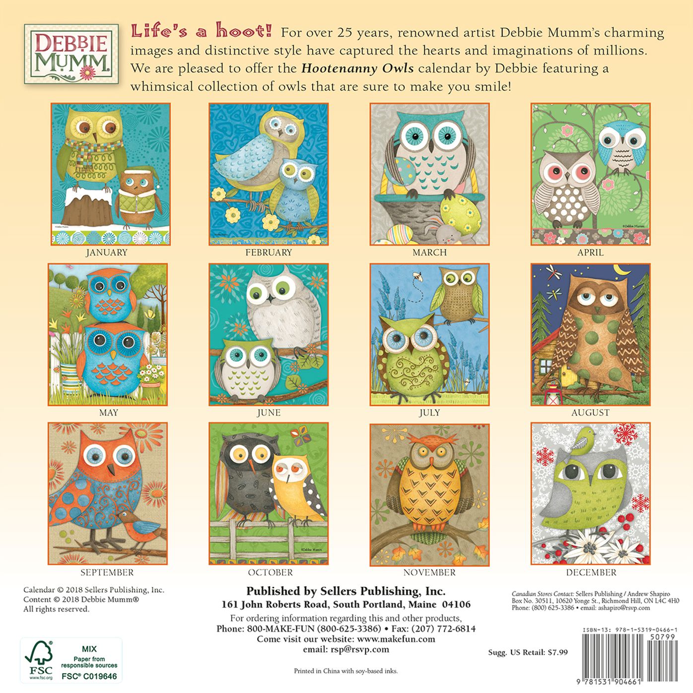 2019 Hootenanny Owls Mini Calendar: By Sellers Publishing
