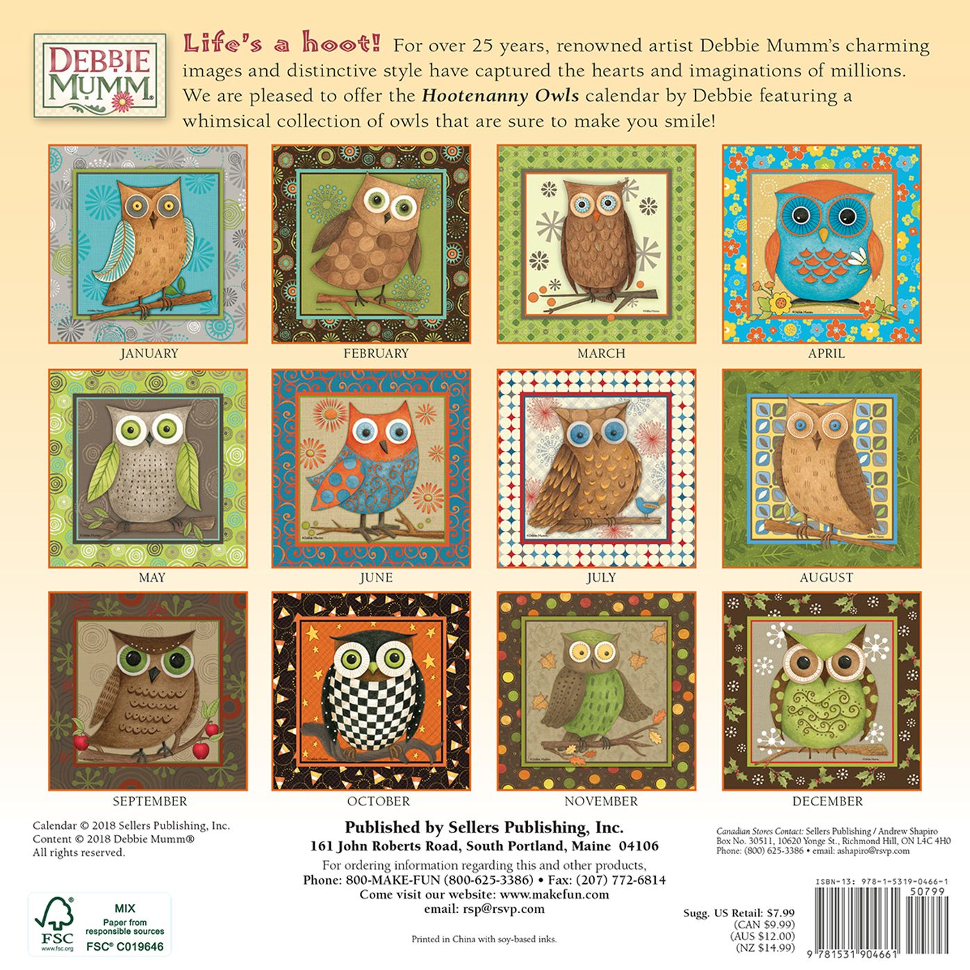 2019 Hootenanny Owls Mini Calendar: By Sellers Publishing
