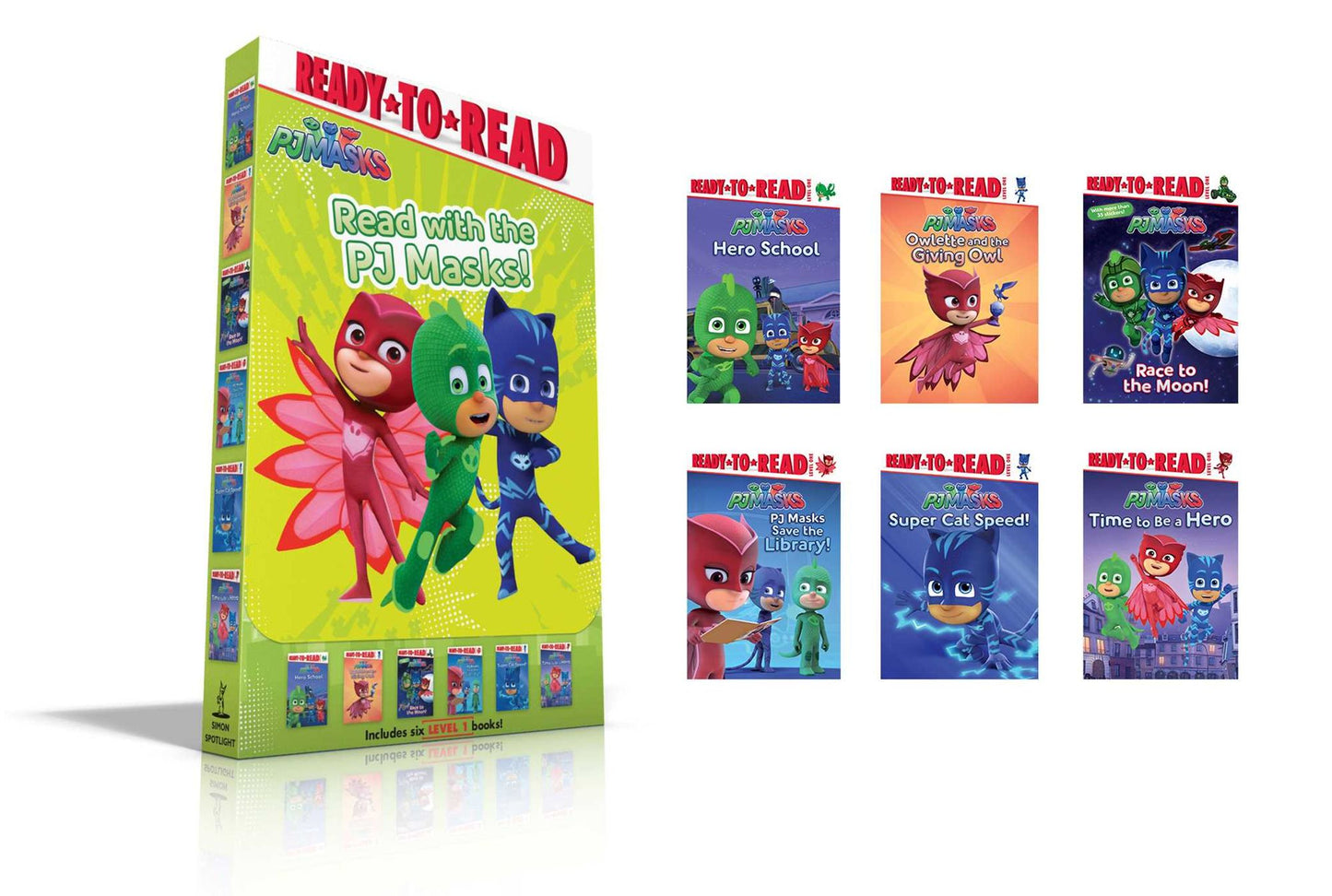 Read with the Pj Masks!: Hero School; Owlette and the Giving Owl; Race to the Moon!; Pj Masks Save the Library!; Super Cat Speed!; Time to Be a Hero