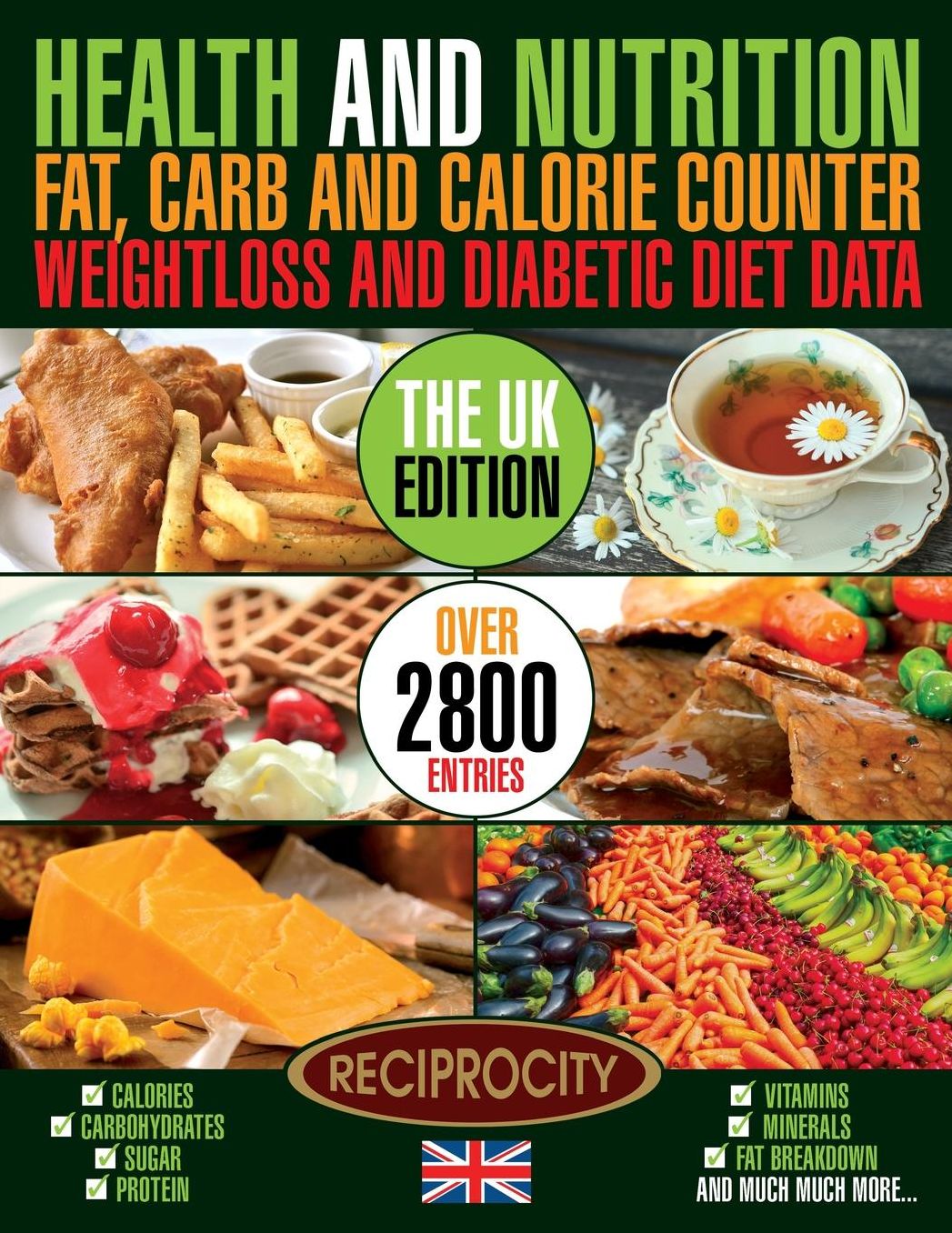 Health & Nutrition Fat, Carb & Calorie Counter, Weight loss & Diabetic Diet Data UK: UK government data on Calories, Carbohydrate, Sugar counting, Protein, Fibre, Saturated, Mono unsaturated, Poly unsaturated, Omega 3 and Omega 6 Fat breakdown, Vitamins &