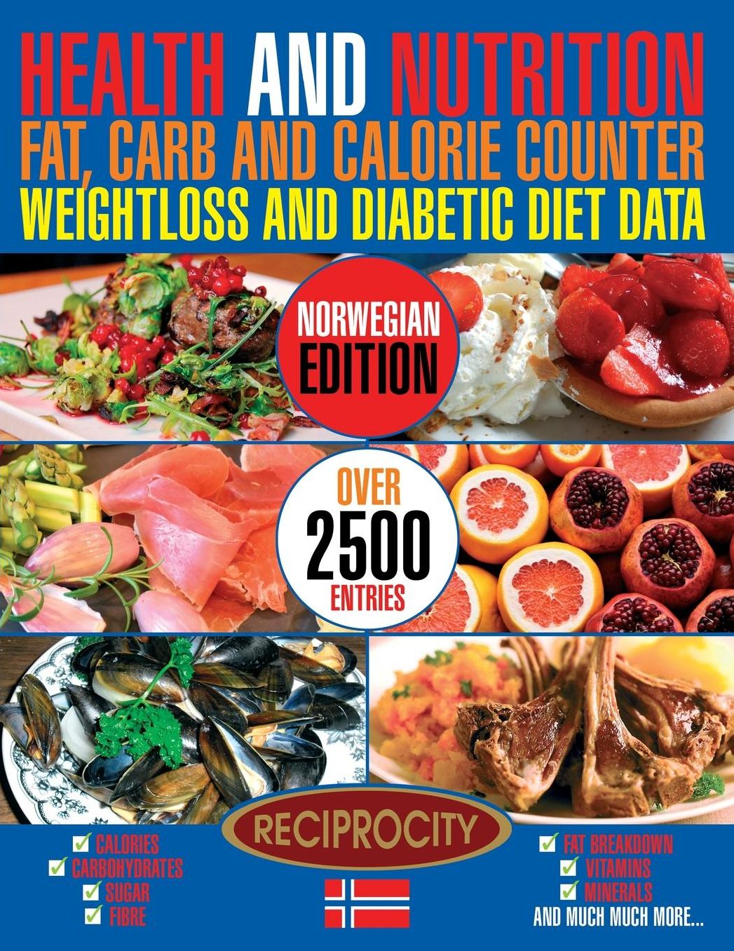 HEALTH AND NUTRITION FAT, CARB AND CALORIE COUNTER WEIGHTLOSS AND DIABETIC DIET DATA: Norwegian government data on Calories, Carbohydrate, Sugar counting, Protein, Fibre, Saturated, Mono unsaturated, Poly unsaturated, Omega 3 and Omega 6 Fat breakdown, Vi
