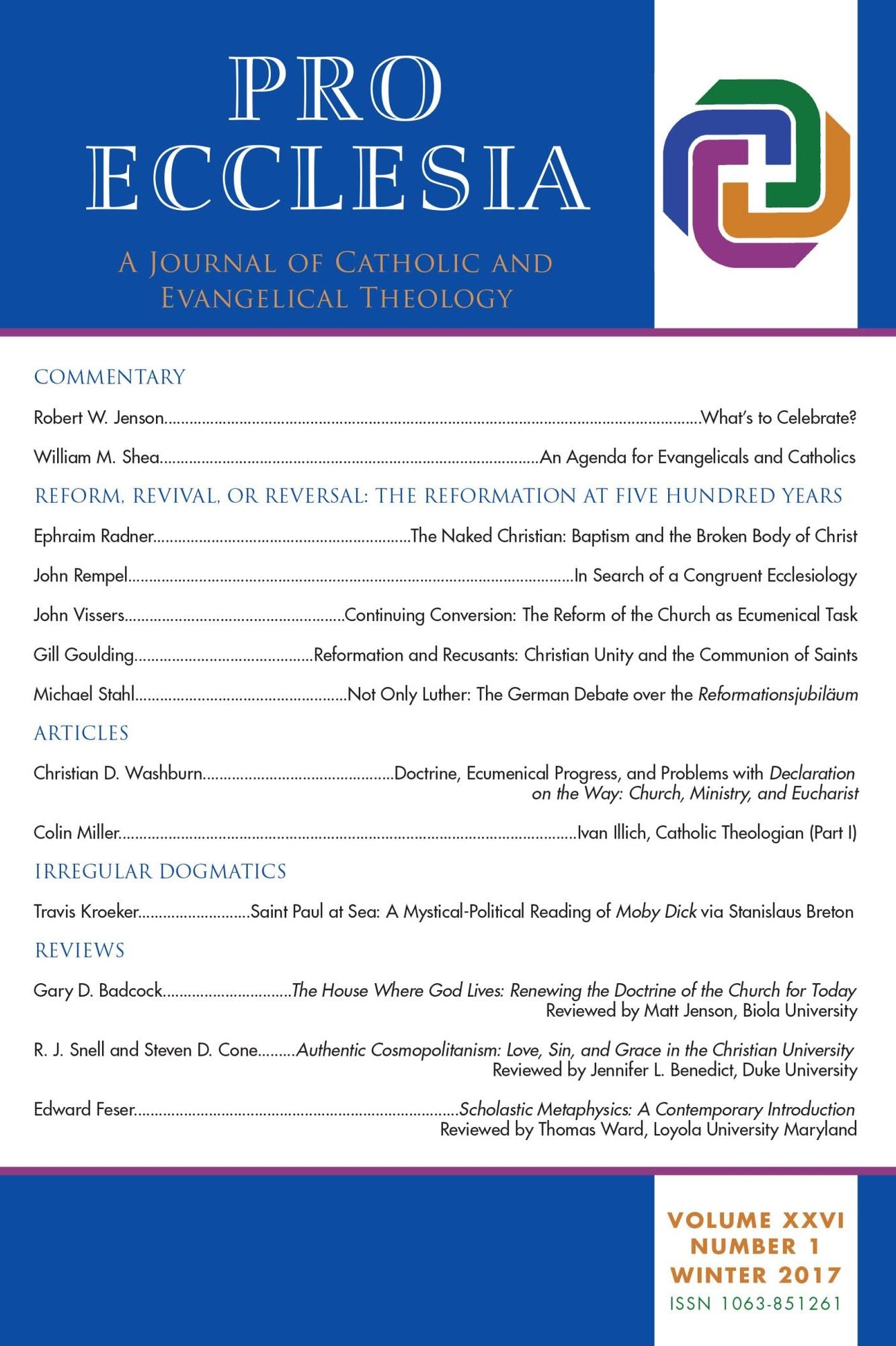 Pro Ecclesia Vol 26-N1: A Journal of Catholic and Evangelical Theology