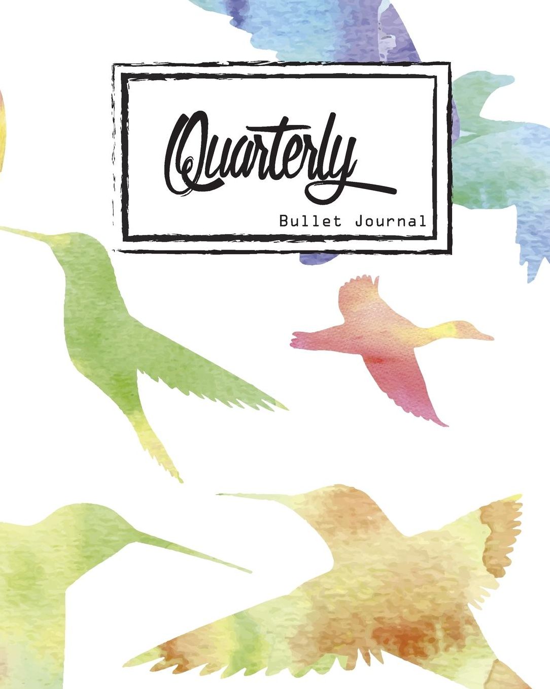 Bullet Journal: Dot Grid, Quarterly Guided,Colorful Watercolor Bird Fly In Sky,Composition Notebook 8" x 10", 90 Page: small Journal Notebook Diary for Adults and Kids