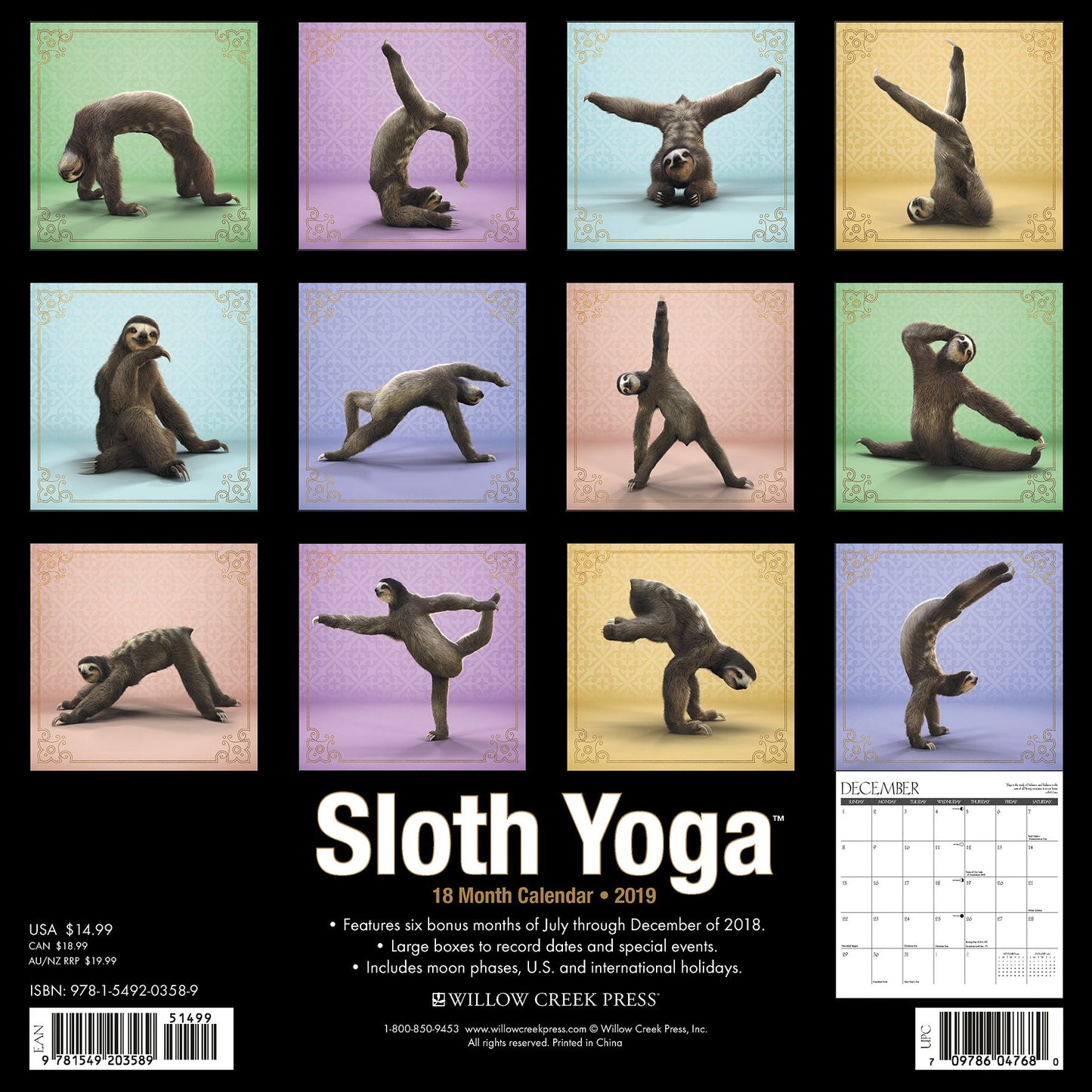 Sloth Yoga 2019 Wall Calendar
