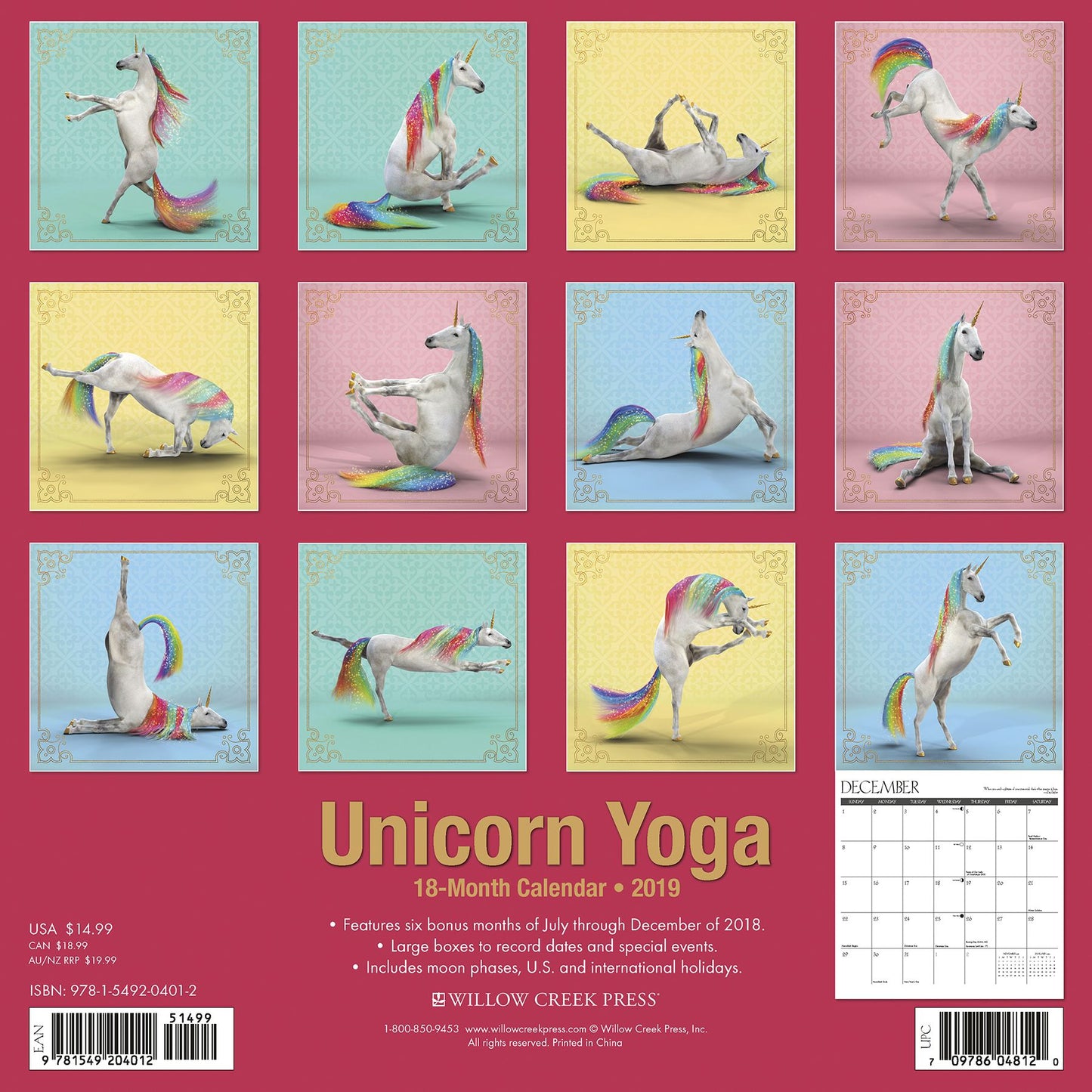 Unicorn Yoga 2019 Wall Calendar