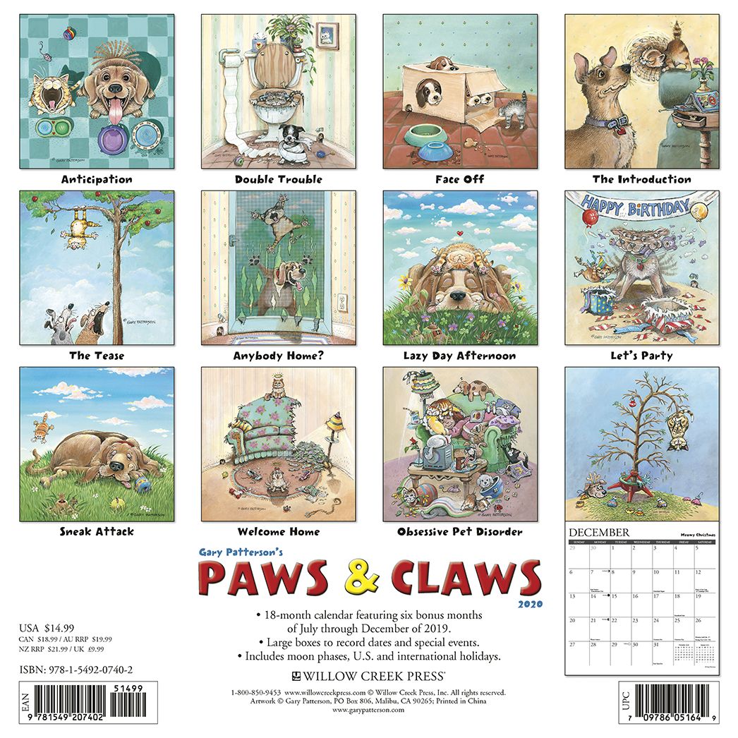 Gary Patterson's Paws N Claws 2020 Wall Calendar