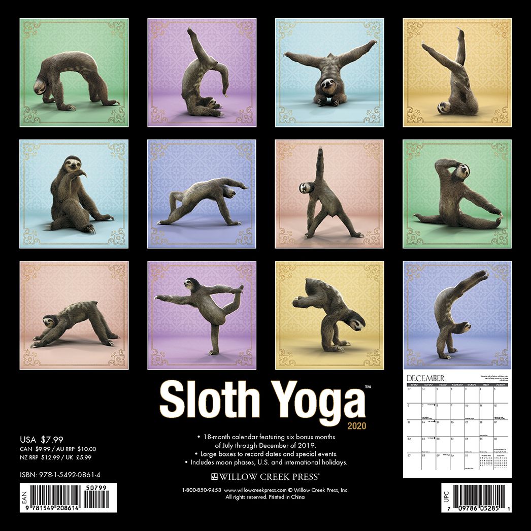 Sloth Yoga 2020 Mini Wall Calendar