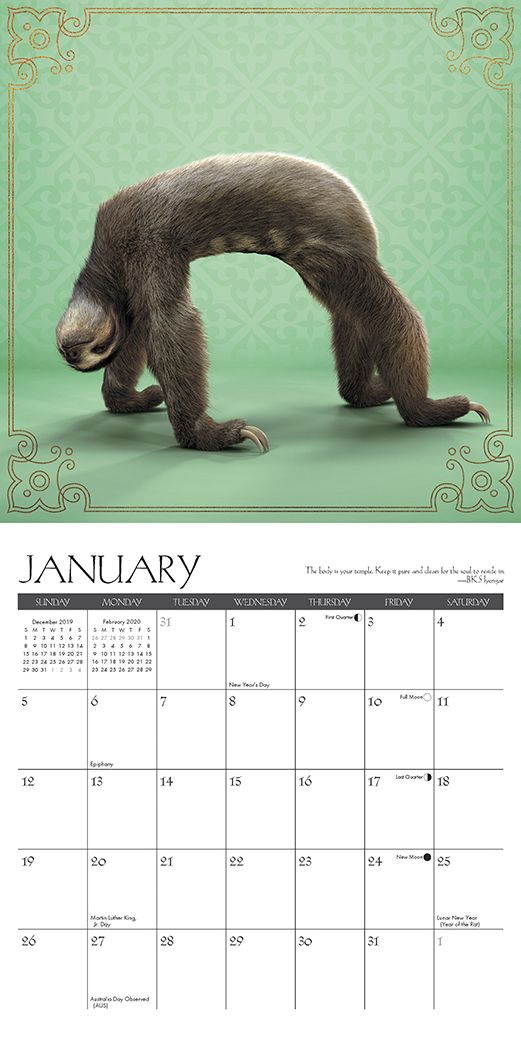 Sloth Yoga 2020 Mini Wall Calendar