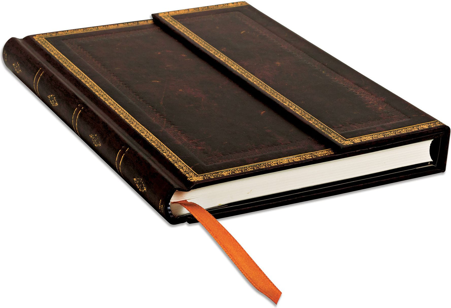 Black Moroccan Old Leather Midi Bound Lined Journal 5'' x 7''