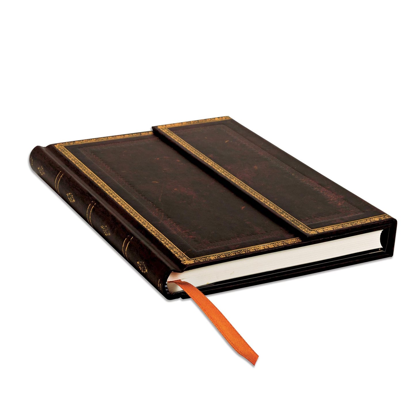Black Moroccan Old Leather Midi Bound Lined Journal 5'' x 7''