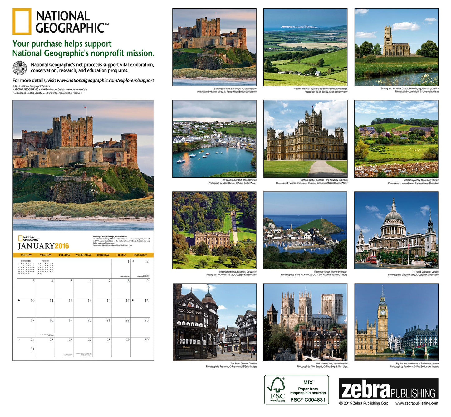 2016 England Wall Calendar