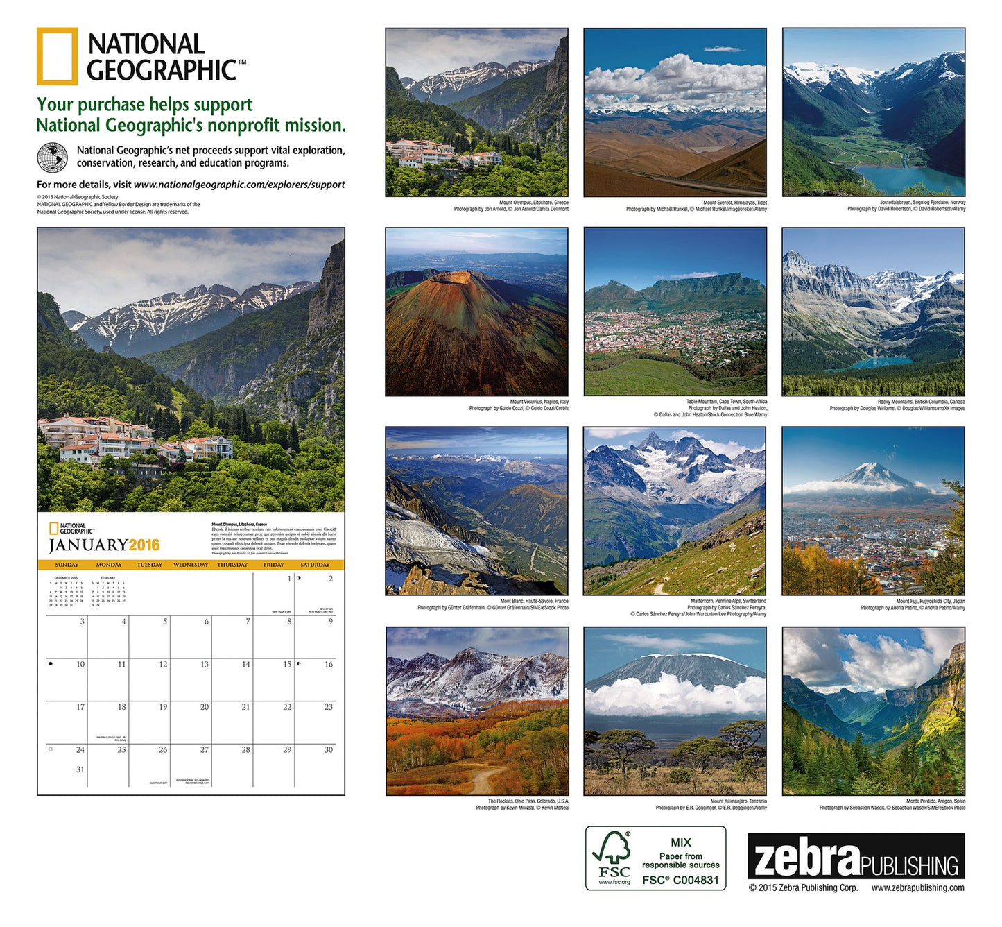 2016 Great Mountains Wall Calendar