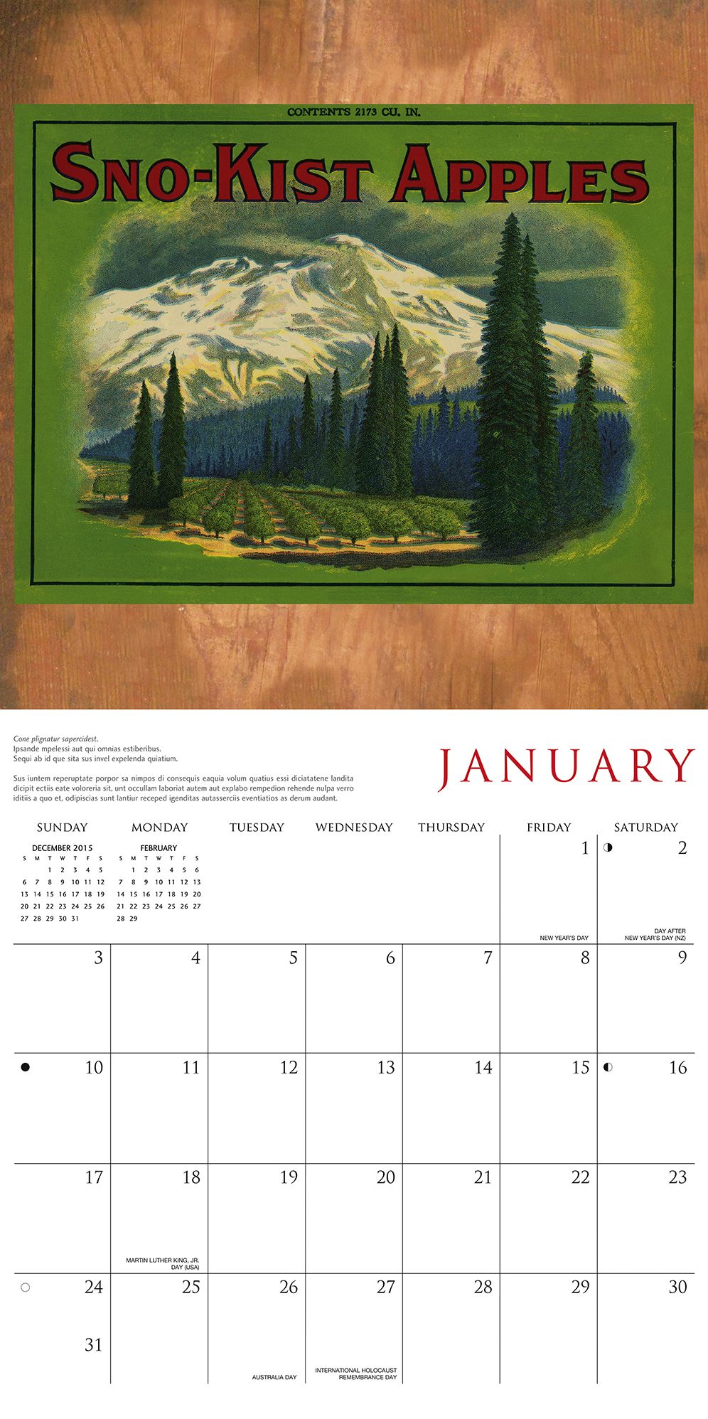 2016 Fruit Crate Labels Wall Calendar