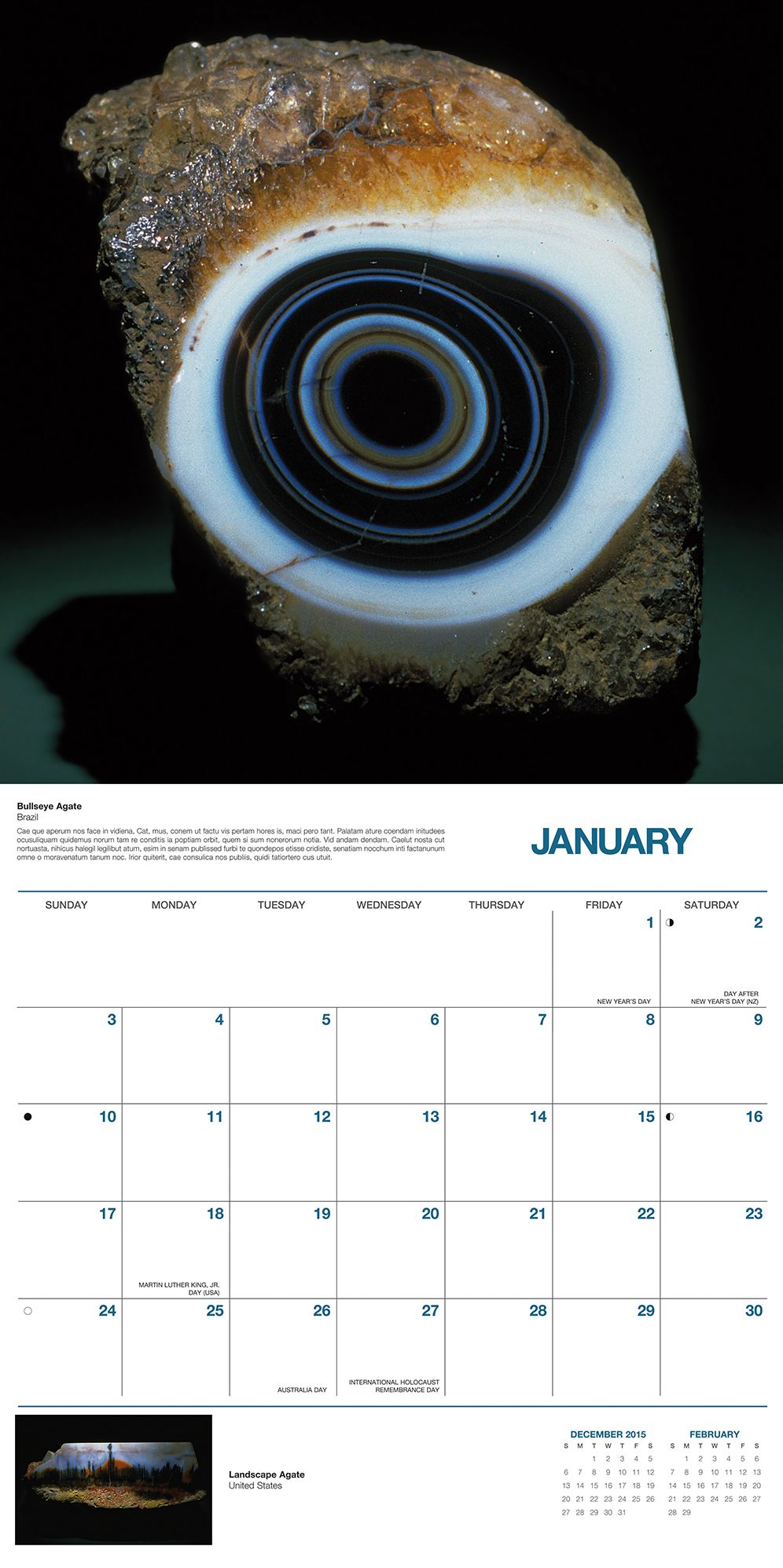 2016 Rocks and Minerals Wall Calendar