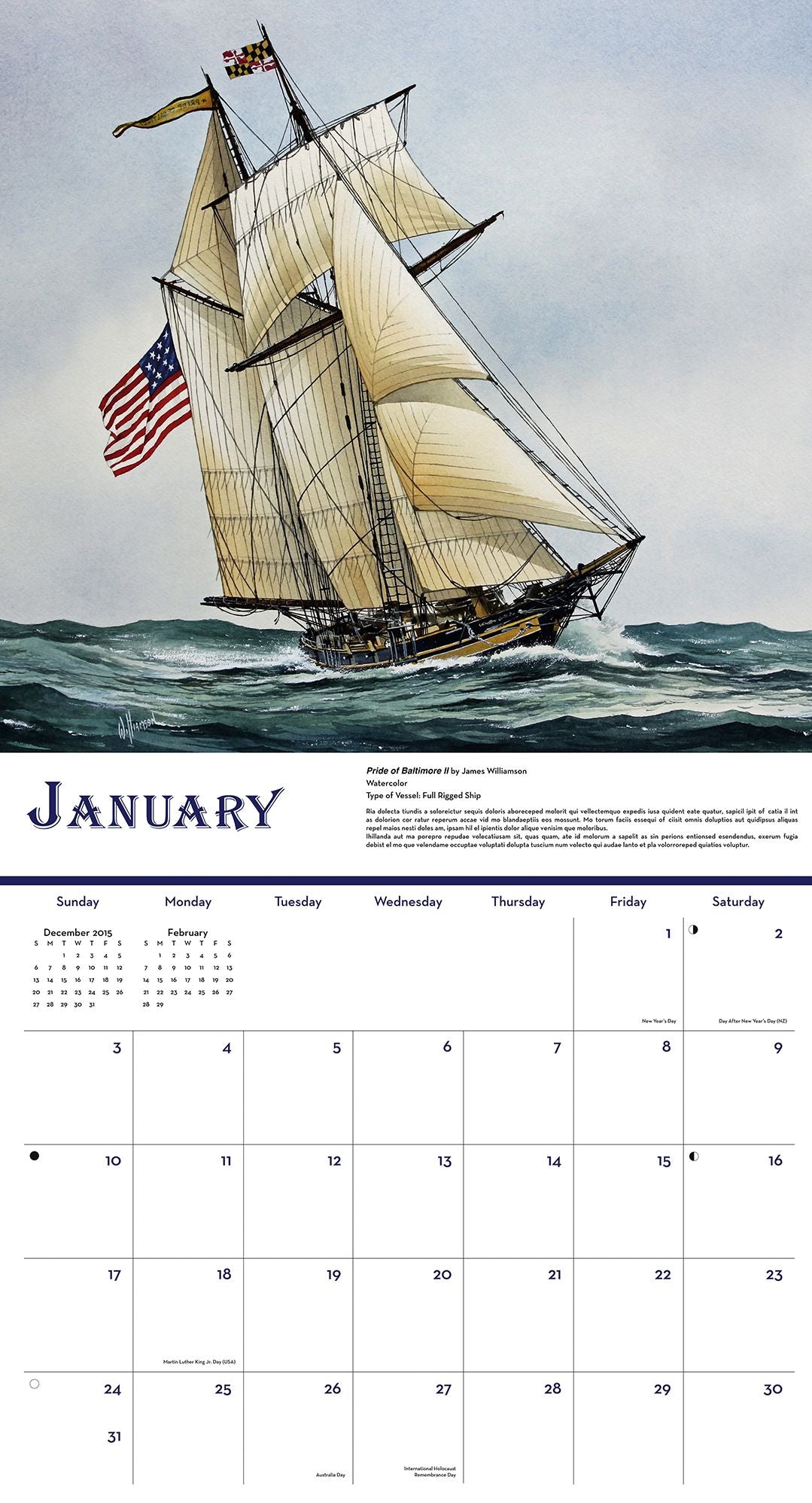 2016 Ships Wall Calendar