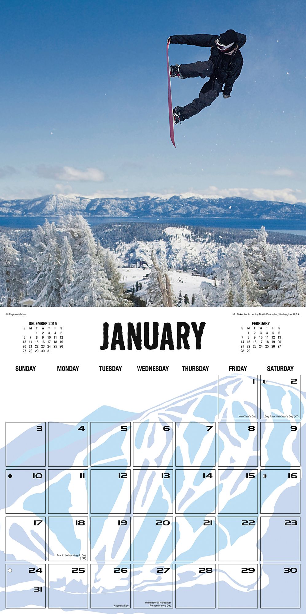 2016 Snowboarding Wall Calendar