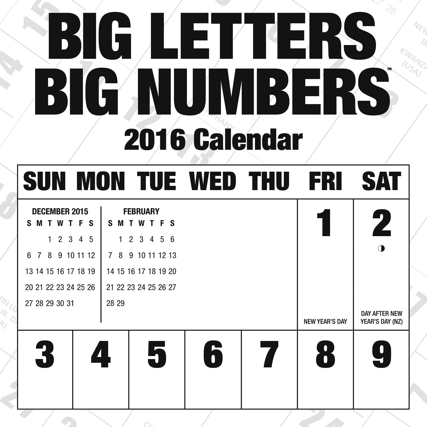 2016 Big Letters Big Numbers Wall Calendar