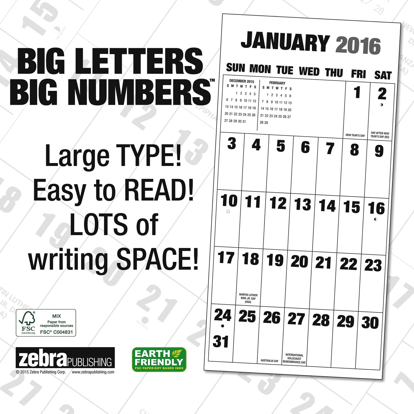 2016 Big Letters Big Numbers Wall Calendar