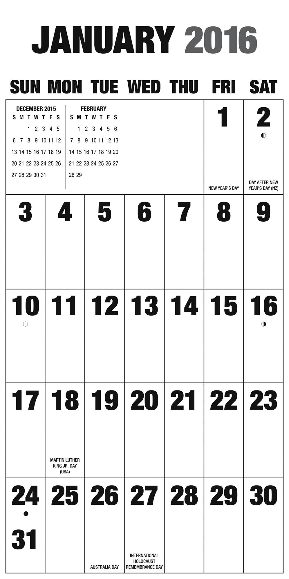 2016 Big Letters Big Numbers Wall Calendar