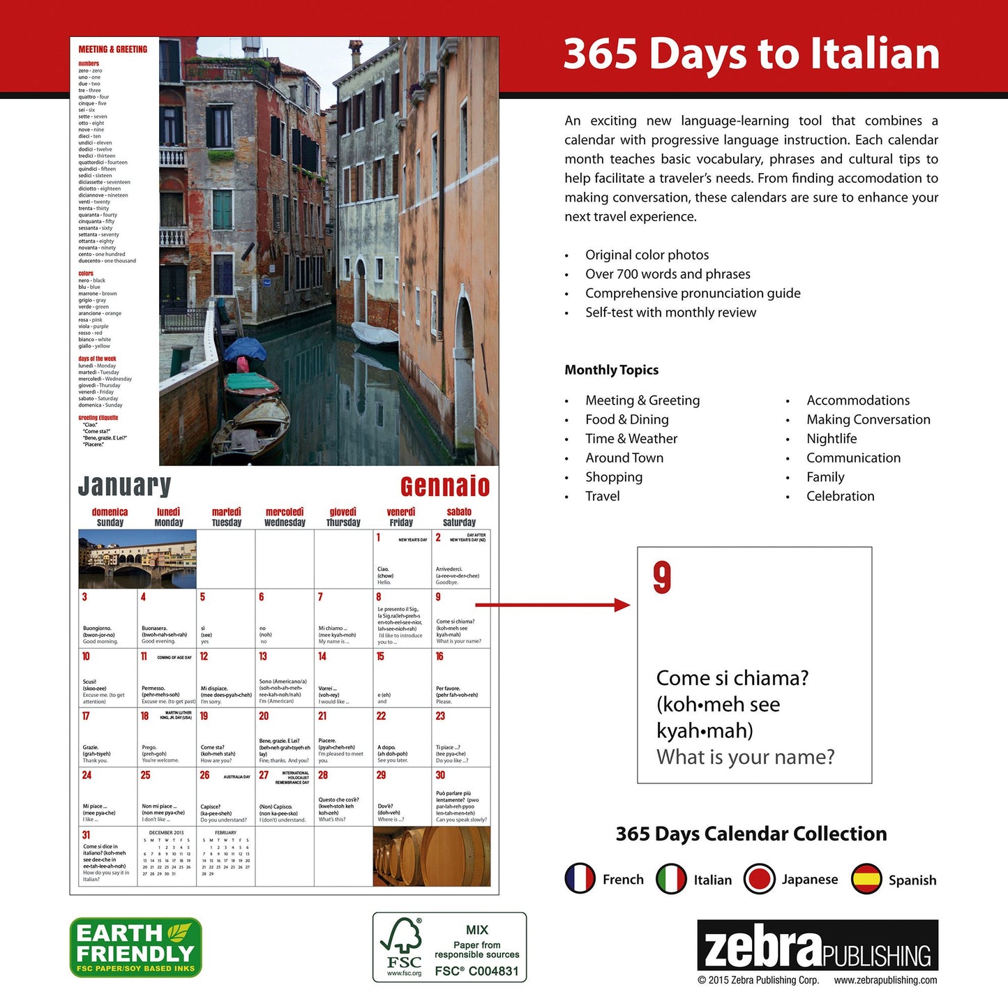 2016 365 Days to Italian Wall Calendar