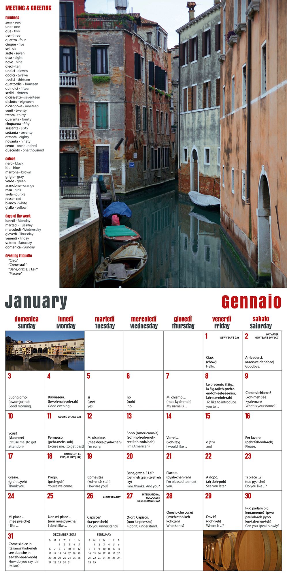 2016 365 Days to Italian Wall Calendar