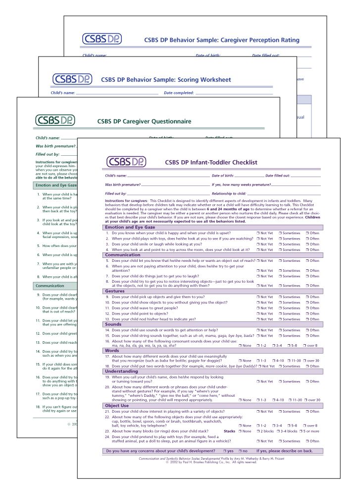 Csbs Developmental Profile Forms, Normed Edition
