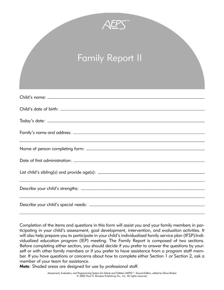 AEPST Family Report (Pack of 10)