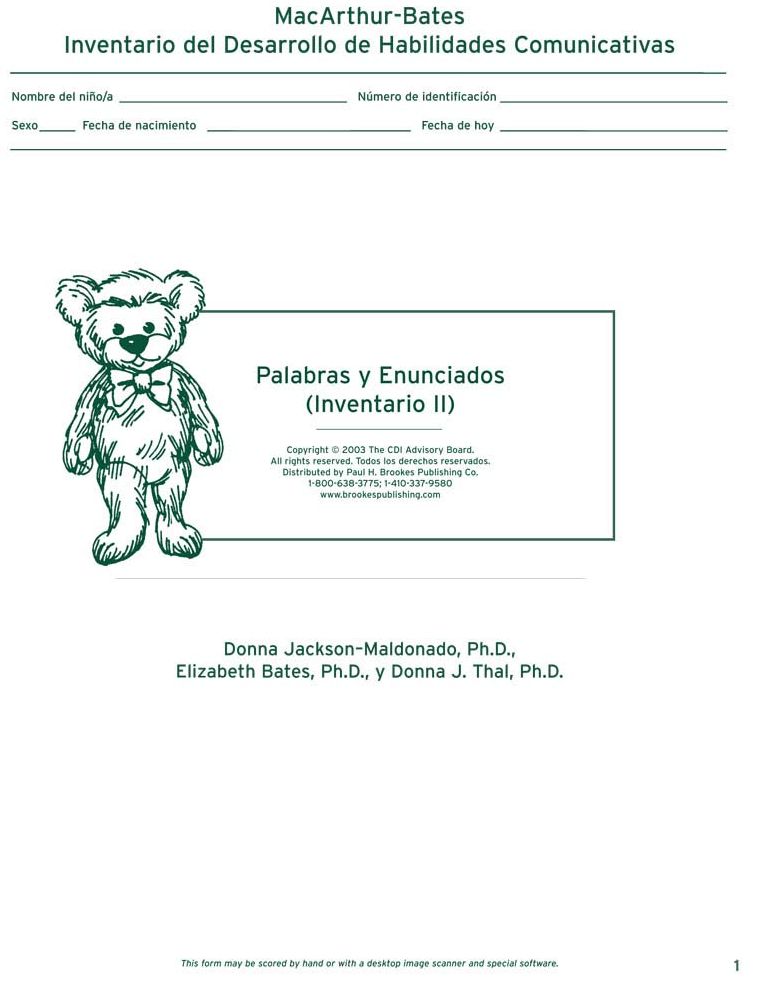 Macarthur CDI Words and Sentences, Spanish Edition, Package of 25 (Scannable)